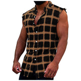 FOESCE Mens Sleeveless Flannel Tank Tops Casual Loose Button Down Cowboy Plaid Snap Shirts Plus Size Vest Camiseta Masculina Playeras