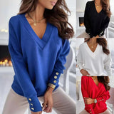 FOESCE 2025 loose Women's Clothing Pullovers Jumpers Spring Autumn New Casual Loose Solid Button V-Neck Long Sleeve for Women Sweaters