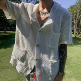 FOESCE Mens Soft Knitted Tops Genderless 2025 Summer New Fashion Personalized Versatile Comfortable Short-Sleeved Knitwear Unisex