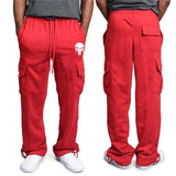 FOESCE New casual men's fitness drawstring elastic waist solid color workwear pocket pants sweatpants fashion sports pants