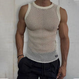 FOESCE Minimalist Summer New Men's Pullovers Crew Neck Contrast Color Printed All-match Tops Trendy Fashionable Slim Sleeveless Vests