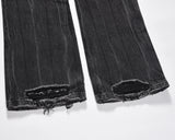 FOESCE High Street Washed Baggy Casual Hole Feet Flare Jeans Men's Y2K Straight Vintage Distressed Loose Denim Trousers Oversize Cargos