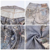 FOESCE New 3D Chain Printed Baggy Jeans For Men And Women Casual Baggy Straight Denim Pants High Street Wide-leg Y2K Blue Jean