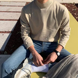 FOESCE Autumn Winter Half Turtleneck Sweater Men's Long-sleeved Korean Solid Color Knit Sweater Underwear Bottoming Shirt Casual Male
