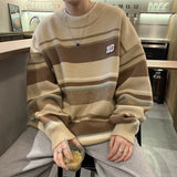 FOESCE Literature and Art Men's Loose Stripe Round Neck Knitwear Men's Autumn Oversize Lazy Sweater men coat winter clothes sweter