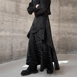 FOESCE Chinese Style Mens Suit Stand Collar Calligraphy Embroidered Shirt Men'S Dark Fashion Irregular Pleated Skirt Two-Piece Suit
