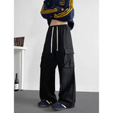 FOESCE Spring Unisex Loose Wide Leg Cargo Pants Elastic Waist Side Pocket Workwear Casual Wear Trendy Men Women Outdoor Comfort Pleats