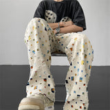 FOESCE Cotton Casual Pants Men Fashion Retro Colored Plaid Pants Men Streetwear Hip-hop Loose Hollow Out Pants Mens Hole Trousers M-3XL