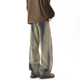 FOESCE Autumn Men's Distressed Vintage Washed Gradient Jeans Hip Hop Straight Wide Leg Baggy Denim Pants High Street Fashion Y2K Jean