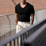 FOESCE Men Casual Fitness Shaping Stretch T-Shirt Genderless 2025 New Sport Breathable Quick-Drying  V-Neck Comfortable Slim Top Unisex