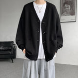 FOESCE Plus Size 8XL-M Korean Style V-neck Cardigans Men Pocket Design Simple Sweater Autumn New Popular Male Casual Daily Knitted Coat
