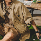 FOESCE 2025 New Men's Hawaiian Casual Cargo Shirt Oversized Short Sleeve Tee Shirts Y2K Streetwear Button Blouses Outdoor Masculino
