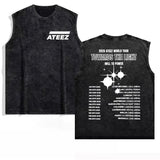 FOESCE 2025 Ateez Europe Tour Towards The Light Tops Men Women's Clothing Korean Fashion Hip Hop T-shirt Cotton Vintage Washed Tank Top