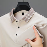 FOESCE Light luxury brand polo shirt long sleeved spring and autumn new style comfortable and breathable casual striped lapel T-shirt