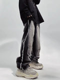 FOESCE Trendy Hip-hop Ins Loose Straight Leg Jeans, Distressed Floor Length Pants, Casual Workwear Pants For Men Streetwear Jeans Men's