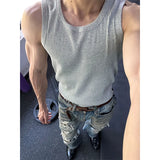 FOESCE ay Heavyweight Svel Vest Men's Summer American Sle Slim Fit Sport T-irt Waist Cinching Fitn Muscle Tees Sweats...