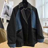 FOESCE Heavyweight Denim Patchwork Jacket Casual Work Attire Women's 2025 Spring Autumn Thin Mid Length Trench Coat Design Sense Niche
