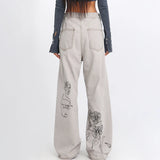 FOESCE 2025 Damei's New Graffiti Micro La Jeans feminino 2025 Spring/Summer Street Design Long Pants for Women plus size fashion