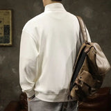 American Street Sports Y2k Sweatshirt Men Fashion Vintage Casual Spring Autumn Loose Long Sleeve Half Zip Lapel Shirt Tops