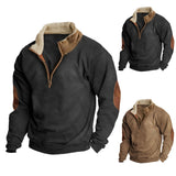 Vintage Patchwork Sweatshirt Men Casual Loose Zipper Stand Collar Pullover Tops Hoodie Male Tactical Shirts Fashion Streetwear