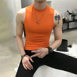 FOESCE Summer Vest Men's Trend Tight Stand Collar Sleeveless Sexy T-shirt Top American Slim Fitness Stretch I-word Vest Bottoming Shirt