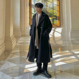 FOESCE Long Coats for Men Woolen Jackets 2025 Winter Thicken Coat Trench Coats Korean Vintage Loose Heavy Jackets Men Leisure Overcoat