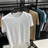 FOESCE 2025 Summer New High End Men's Brand Ice Silk Designer Printed O-Neck T-Shirt Fashion Casual Top Non iron Comfortable Men's Wear
