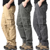 FOESCE Large Pocket Loose Overalls Men's Outdoor Sports Jogging Tactical Pants Elastic Waist Pure Cotton Casual Work Pants