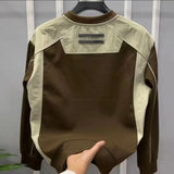 FOESCE Autumn and Winter Thin Men's New Patchwork Round Neck Pullover Fashionable Versatile Hoodie Simple and Loose Hoodie