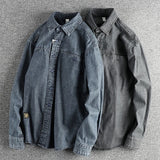 FOESCE Heavy washing to do old vintage denim shirt men's double pocket design trend Europe and the United States casual shirt coat