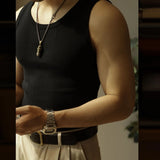 FOESCE Casual Solid Knitted Tank Top Men Summer Fashion Ribbed Vest Mens Slim Fit Crew Neck Sleeveless Tops Man Clothes 2025 Streetwear