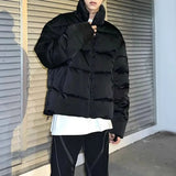 FOESCE Mens Y2k Short Thickened Warm Cotton Clothing Autumn Winter Genderless Couple Essential Street Solid Color Couple Jacket Unisex