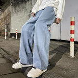 FOESCE 2025 New Streetwear Loose Jeans Men Korean Style Fashion Loose Straight Wide Leg Pants Men's Brand Clothing Black Light Blue