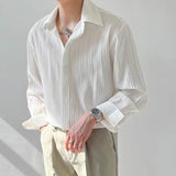 Foesce Black Apricot White Long-sleeved Shirt Men Fashion Social Mens Dress Shirt Korean Loose Casual Pleated Shirts Mens Formal Shirt