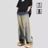 FOESCE Autumn Men's Distressed Vintage Washed Gradient Jeans Hip Hop Straight Wide Leg Baggy Denim Pants High Street Fashion Y2K Jean