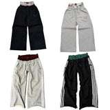 FOESCE Y2K pants vintage Harajuku double Embroidered waist Sweatpants Men Wome Hip Hop Casual High waisted Wide Leg Pants Streetwear