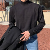 FOESCE Autumn Winter Half Turtleneck Sweater Men's Long-sleeved Korean Solid Color Knit Sweater Underwear Bottoming Shirt Casual Male