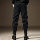 FOESCE Mens Corduroy Plus Velvet Textured Sports Casual Pants Autumn Winter Genderless Trendy Ribbed Cuff Workwear Style Pants Unisex
