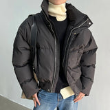 FOESCE Mens Solid Color Stand-Up Collar Cotton Casual Autumn Winter Genderless Fashion Youth Trend Korean Style Bread Jacket Unisex