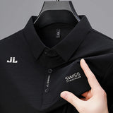 FOESCE Ice Silk Cool Soft Men's Short Sleeved T-shirt 2025 Summer Printed Business Casual T-shirt Lapel Tops