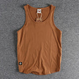 FOESCE Summer New American Sleeveless O-neck Solid Color T-shirt Men's Fashion 100% Cotton Washed Casual Sports Fitness Basketball Vest