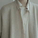 Korean style oatmeal color high-end folded collar knitted cardigan for men's autumn sweater jacket without button for lazy style