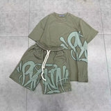 FOESCE American Men's Suit Oversize Men's Cotton T-shirt + Shorts Fashion Printing Casual Sports Round Neck Short-sleeved Suit