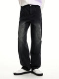 FOESCE 2025 Relay's new Korean version of loose fitting straight mid rise denim jeans with stitching and buckle design for men and