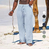 FOESCE Men's Cotton Linen Pants Loose Cool Casual Long Pants Elastic Waist Long Pant Casual Large Size Streetwear Lightweight Trousers