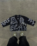 FOESCE Men's Retro Tie Dye Cross T-Shirt, Gothic Hip Hop Graphic Loose y2k ins Harajuku Skin Friendly Full Print Cropped Top