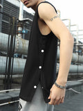 Foesce 2024 New Summer Men Tank Top Korean Fashion Side Button Basketball Sleeveless T-shirt Sportswear Man Solid Cotton Gym Tee Tops