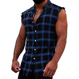 FOESCE Mens Sleeveless Flannel Tank Tops Casual Loose Button Down Cowboy Plaid Snap Shirts Plus Size Vest Camiseta Masculina Playeras