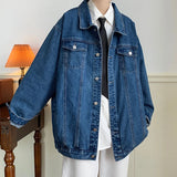 FOESCE Plus Size 5XL-M Black Denim Jacket Mens Turn Down Collar Jeans Coats Multi-pockets Overalls Streetwear Loose Casual Men Clothing