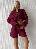 FOESCE Women Casual Brown Cotton Linen Shirt Pants Suit Fashion Single Breasted Blouses Elastic Waist Pant Set 2025 Spring Loose Outfit